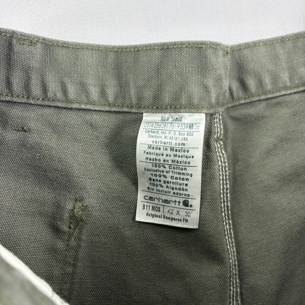 Carhartt Pants Mens‎ 42x30 (Fits 40x29) Green Carpenter Washed Duck Dungaree